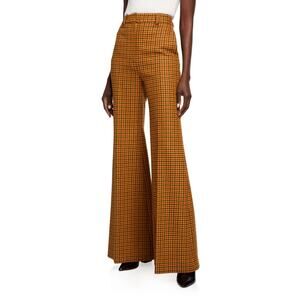 NWT Khaite Bernadette Yellow Gingham Wide Leg Flare Wool Pants Trousers Size 6